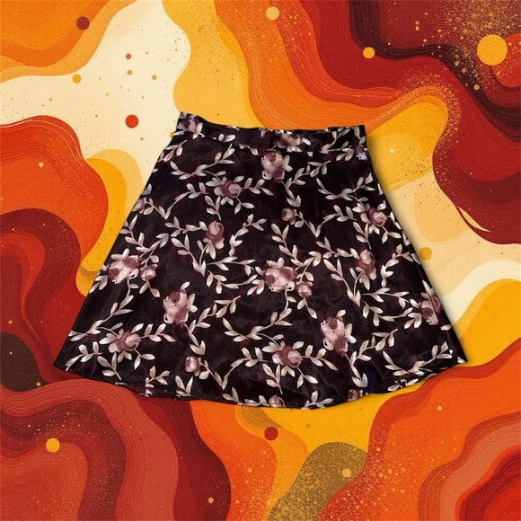 Dark Floral Pink and Brown Satin Skirt - Picture 8 of 8